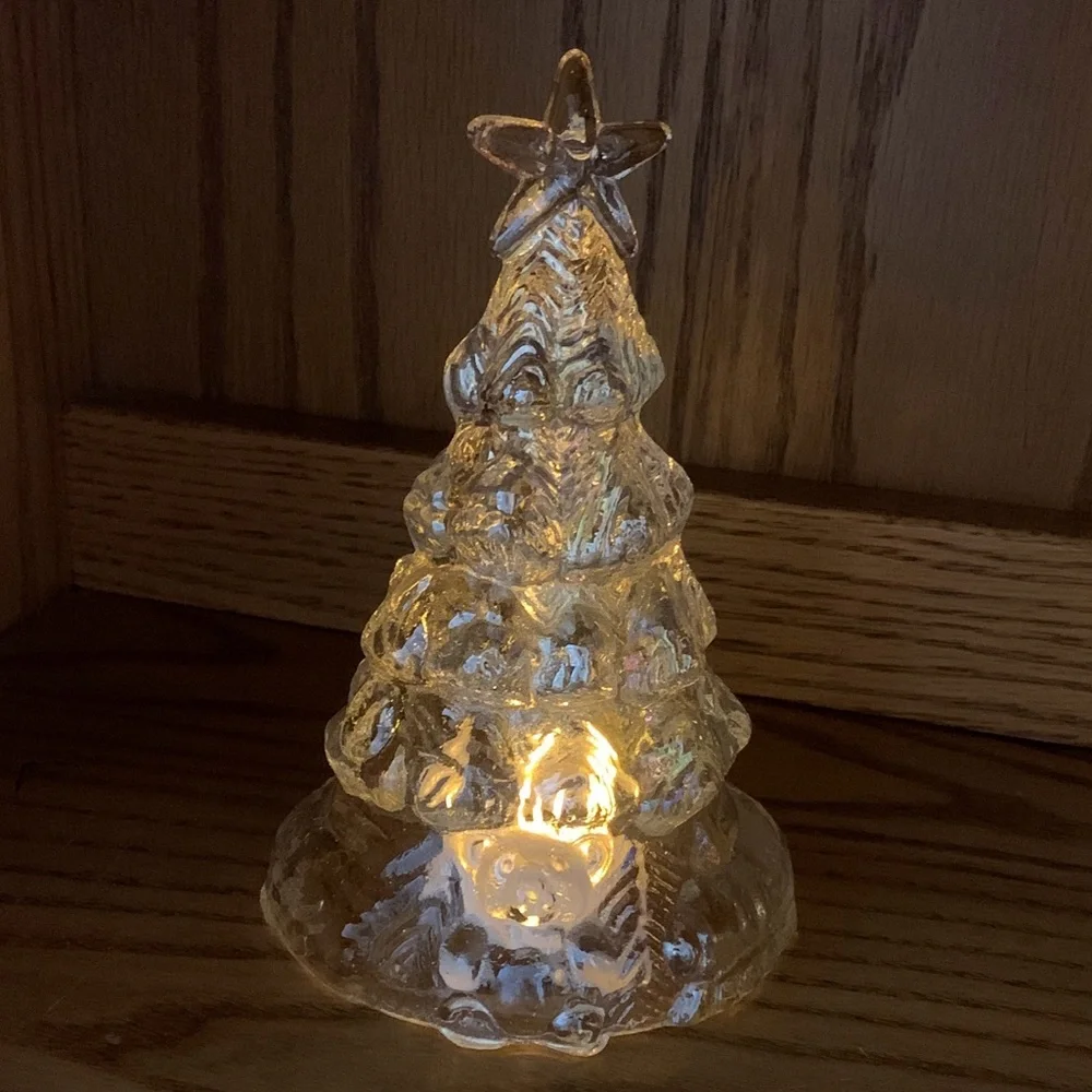 Carnival Iridescent Clear Glass Hollow Christmas Tree with Teddy Bear & Star